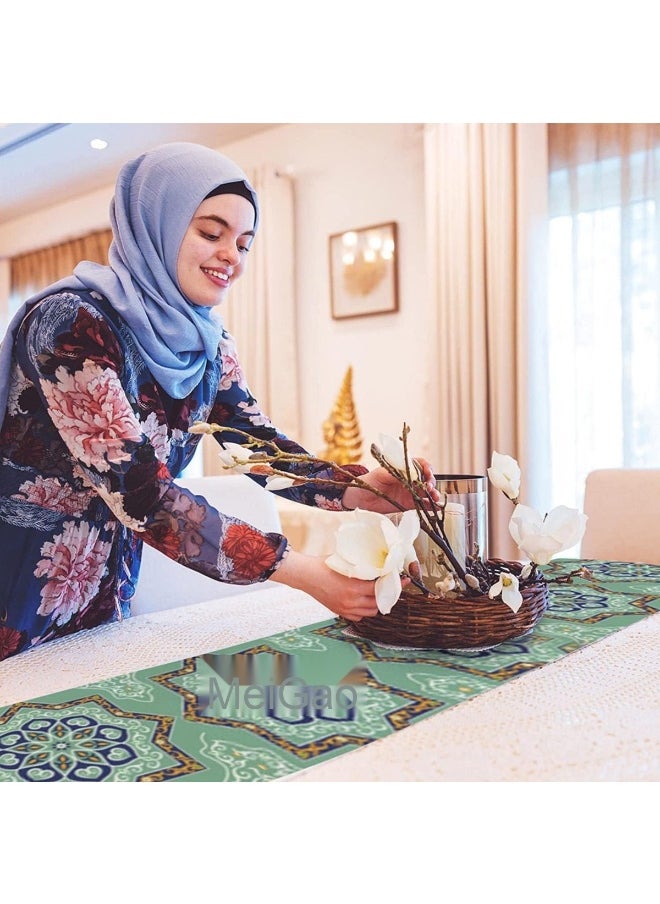 Eid Mubarak Table Runner Linen Table Runner 13x70 inches, Star Moon Table Runner, Ramadan Decoration Home Dinning Room Decoration