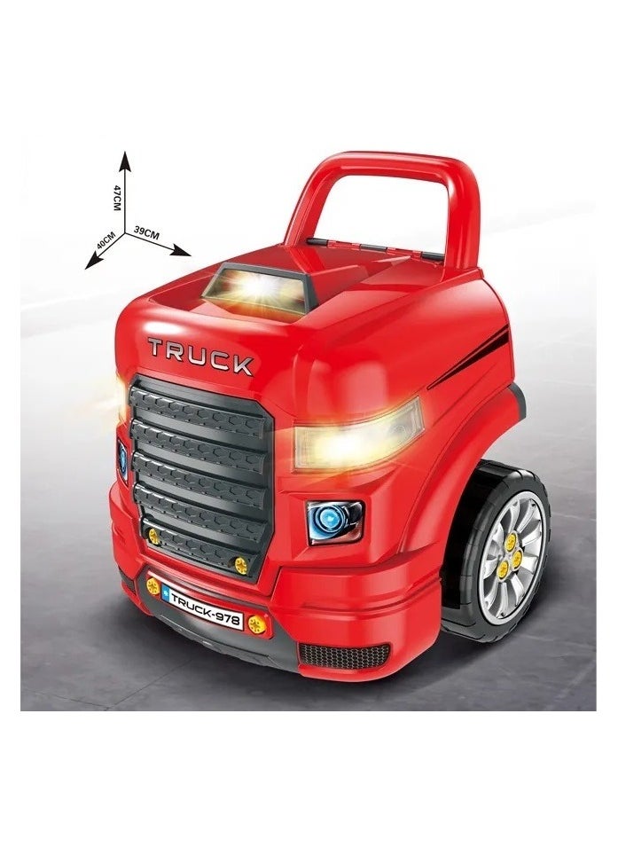 The Bubble Factory Truck Mechanic Engine Workshop (Red) - Cool Take Apart and Rebuild Engine with Remote Control Car Key, Battery-Powered with Lights & Realistic Sound Effects, Pretend Play - 3 Years+