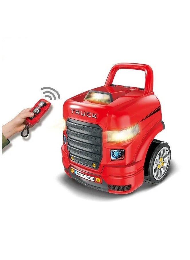 The Bubble Factory Truck Mechanic Engine Workshop (Red) - Cool Take Apart and Rebuild Engine with Remote Control Car Key, Battery-Powered with Lights & Realistic Sound Effects, Pretend Play - 3 Years+