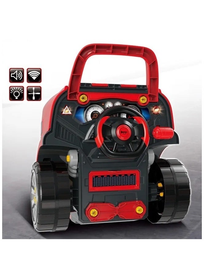 The Bubble Factory Truck Mechanic Engine Workshop (Red) - Cool Take Apart and Rebuild Engine with Remote Control Car Key, Battery-Powered with Lights & Realistic Sound Effects, Pretend Play - 3 Years+