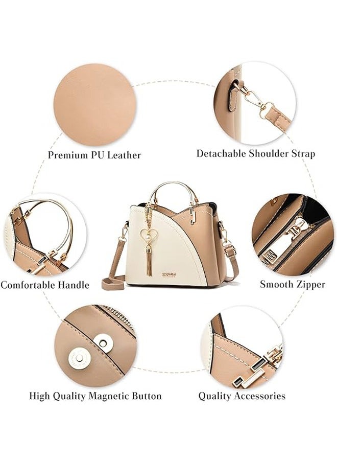 Women's Bag Large Capacity White & Khaki Colorblock, Shoulder & Crossbody Bag for Women Girls, Trendy and Stylish Tassel Handbag