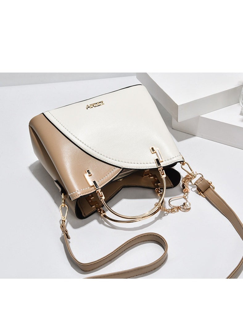 Women's Bag Large Capacity White & Khaki Colorblock, Shoulder & Crossbody Bag for Women Girls, Trendy and Stylish Tassel Handbag