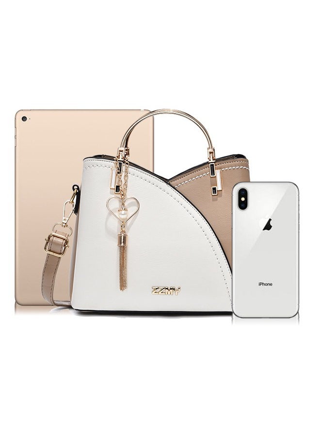 Women's Bag Large Capacity White & Khaki Colorblock, Shoulder & Crossbody Bag for Women Girls, Trendy and Stylish Tassel Handbag