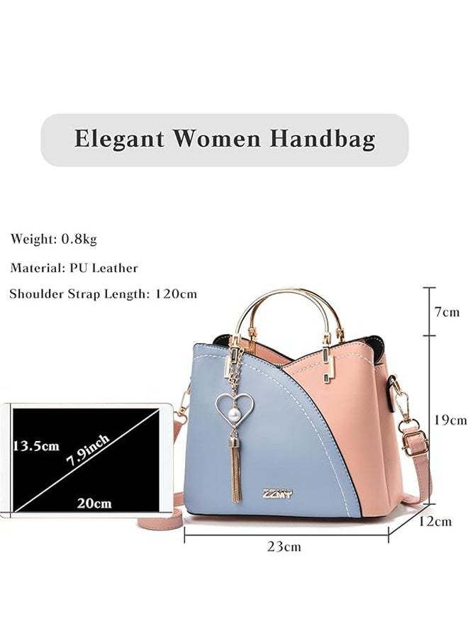 Women's Bag Large Capacity Pink & Blue Colorblock, Shoulder & Crossbody Bag for Women Girls, Trendy and Stylish Tassel Handbag, Special gift