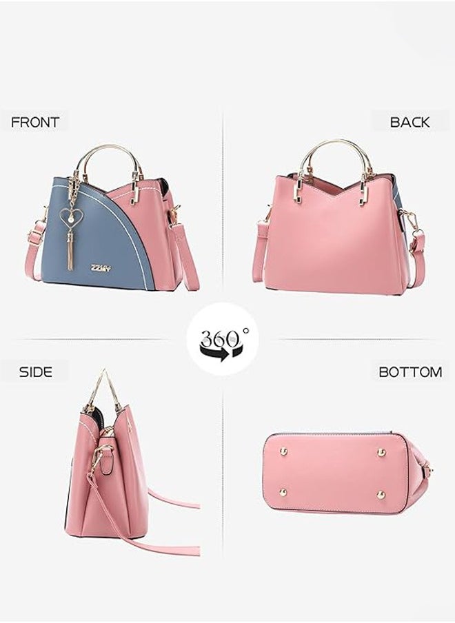 Women's Bag Large Capacity Pink & Blue Colorblock, Shoulder & Crossbody Bag for Women Girls, Trendy and Stylish Tassel Handbag, Special gift