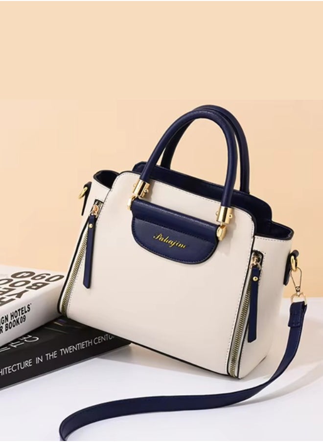 Women's Versatile Contrast Color Crossbody Bag, Ladies Large Capacity Shoulder Bag Handbag Tote Bags Clutch Bag White Blue