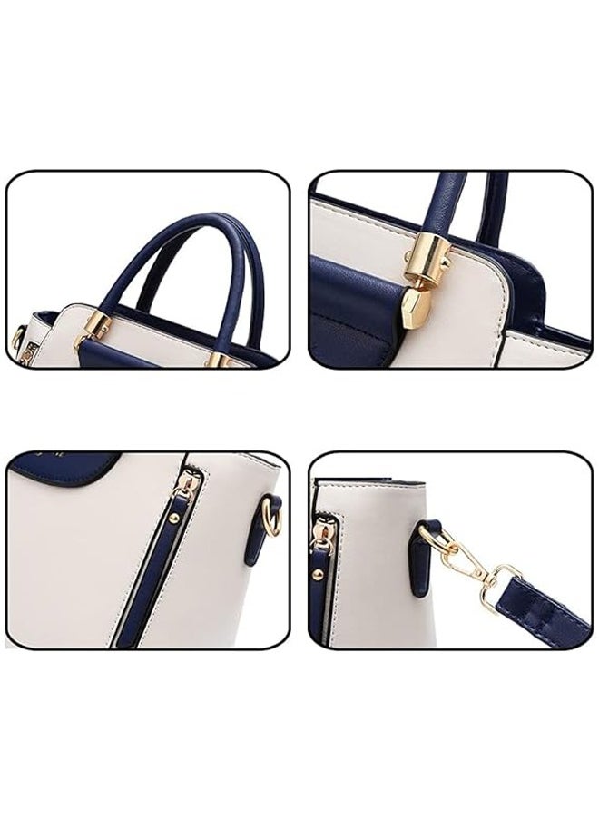 Women's Versatile Contrast Color Crossbody Bag, Ladies Large Capacity Shoulder Bag Handbag Tote Bags Clutch Bag White Blue