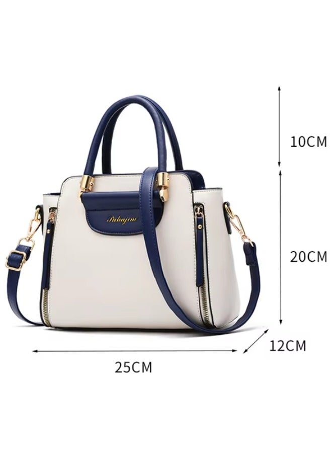 Women's Versatile Contrast Color Crossbody Bag, Ladies Large Capacity Shoulder Bag Handbag Tote Bags Clutch Bag White Blue