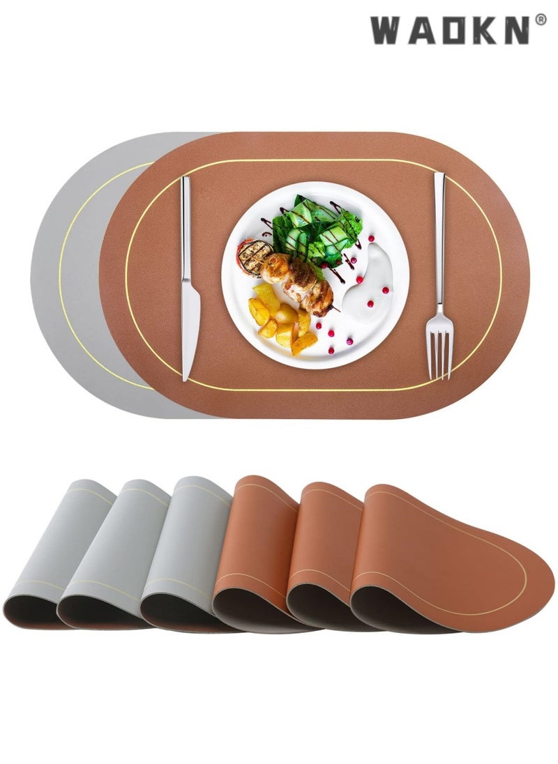 6-Piece Wipe-Clean Faux Leather Placemat Set - Waterproof & Heat-Resistant for Indoor/Outdoor Dining