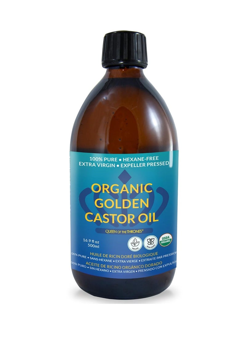 Organic Golden Castor Oil 16 point 9oz  100 percent Pure and Expeller Pressed for Hair Skin and Digestion Hexane Free USDA Certified