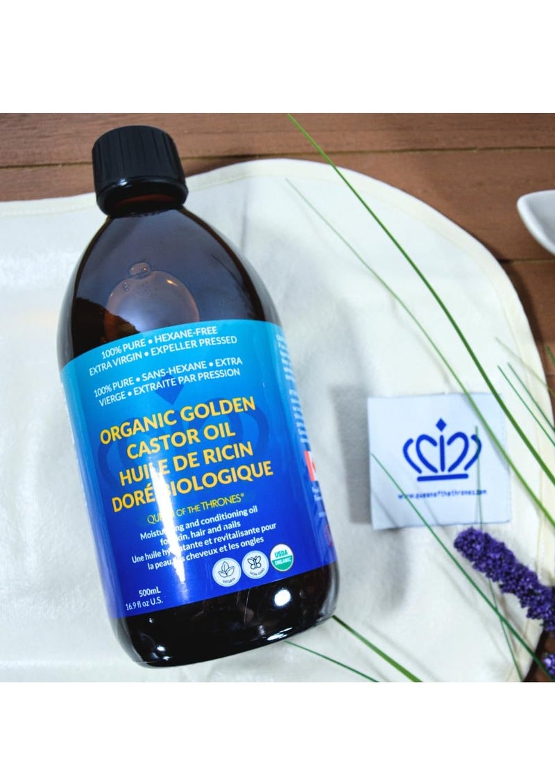 Organic Golden Castor Oil 16 point 9oz  100 percent Pure and Expeller Pressed for Hair Skin and Digestion Hexane Free USDA Certified