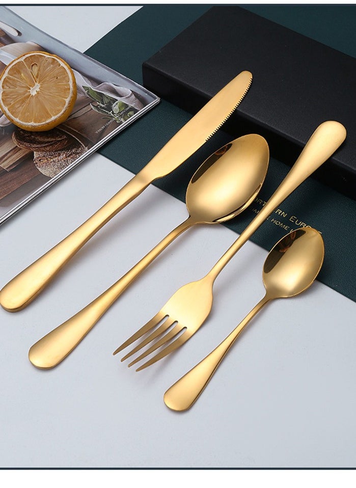 24 piece cutlery set stainless steel kitchen utensil set, gold gift box set suitable for family gatherings, kitchens, restaurants, hotels, picnics