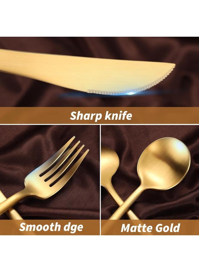 20-Piece Gold Silverware Set, 18/10 Stainless Steel Flatware Set for 4, Thick Spoons and Forks Set, Gold Cutlery Set for Home Kitchen Restaurant Wedding, Matte Gold Utensils Set, Dishwasher Safe