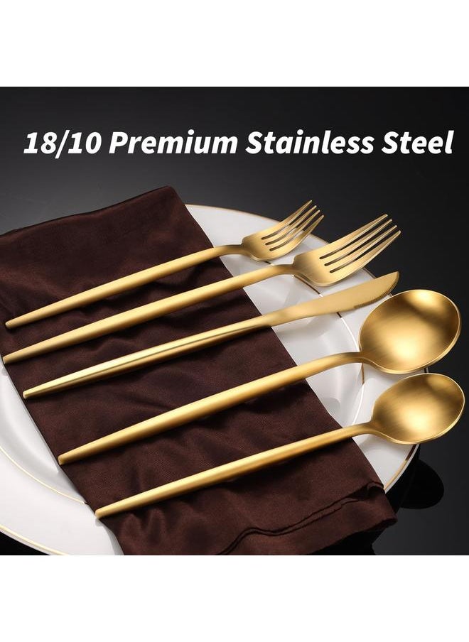 20-Piece Gold Silverware Set, 18/10 Stainless Steel Flatware Set for 4, Thick Spoons and Forks Set, Gold Cutlery Set for Home Kitchen Restaurant Wedding, Matte Gold Utensils Set, Dishwasher Safe