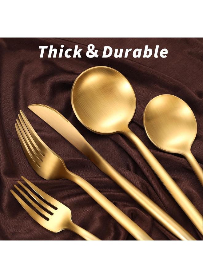 20-Piece Gold Silverware Set, 18/10 Stainless Steel Flatware Set for 4, Thick Spoons and Forks Set, Gold Cutlery Set for Home Kitchen Restaurant Wedding, Matte Gold Utensils Set, Dishwasher Safe