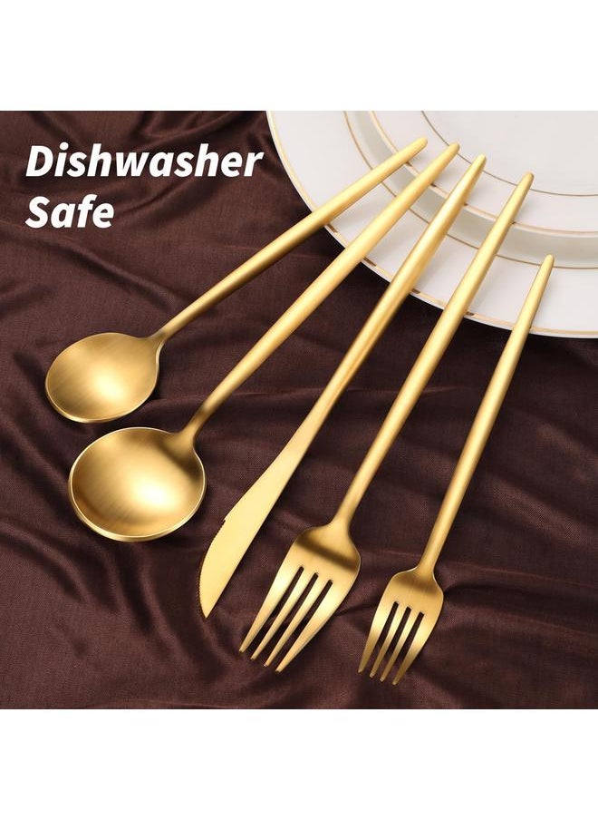 20-Piece Gold Silverware Set, 18/10 Stainless Steel Flatware Set for 4, Thick Spoons and Forks Set, Gold Cutlery Set for Home Kitchen Restaurant Wedding, Matte Gold Utensils Set, Dishwasher Safe