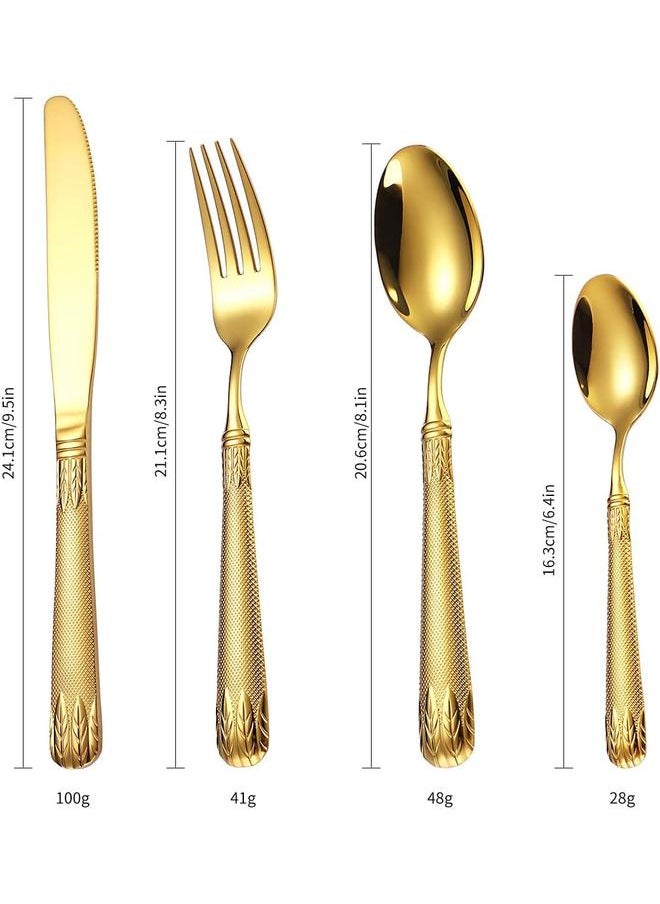 Matte Gold and Silverware Set 48 Pieces, 18/10 Stainless Steel Cutlery Set, 12-person Service, Kitchen Utensil Set, Flatware Set, Satin Polished and Dishwasher Safe (48pcs, gold)