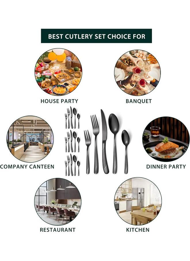 Black Hammered Silverware Set, 20 Piece Premium Stainless Steel Cutlery Set, Modern Flatware Set, Food-Grade Tableware Set, Knives,Spoons,Forks Set(52277)