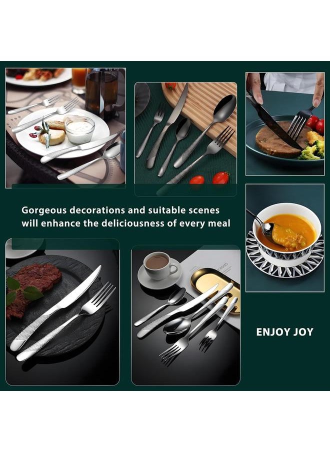 Black Hammered Silverware Set, 20 Piece Premium Stainless Steel Cutlery Set, Modern Flatware Set, Food-Grade Tableware Set, Knives,Spoons,Forks Set(52277)