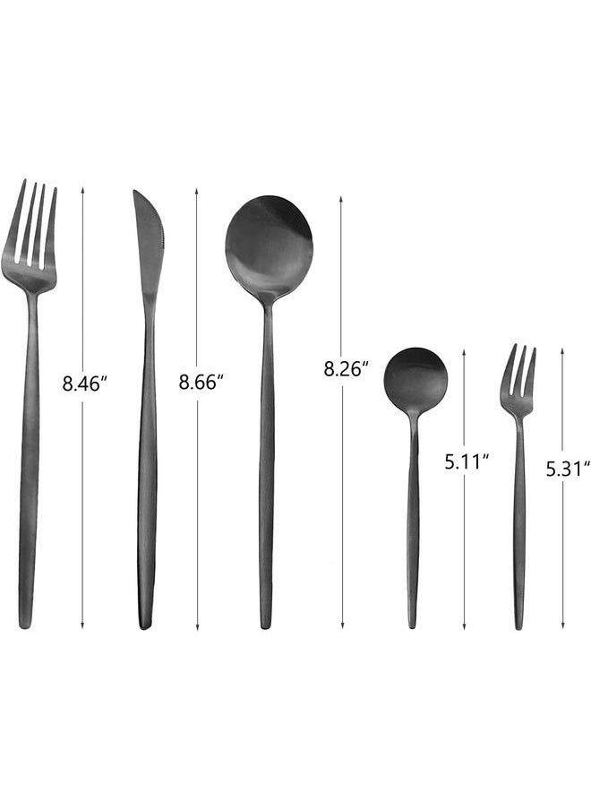 30pcs Satin Finished Cutlery Set Stainless Steel Utensil Slender Handle For Home Restaurant School Work Flatware, for 6 people, Dishwasher Safe, Black