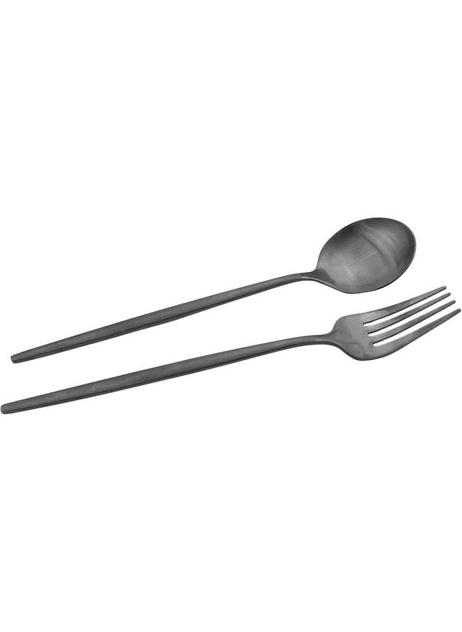 30pcs Satin Finished Cutlery Set Stainless Steel Utensil Slender Handle For Home Restaurant School Work Flatware, for 6 people, Dishwasher Safe, Black