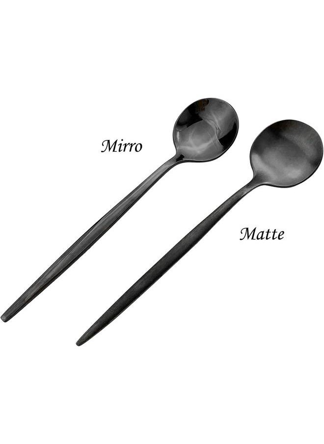 30pcs Satin Finished Cutlery Set Stainless Steel Utensil Slender Handle For Home Restaurant School Work Flatware, for 6 people, Dishwasher Safe, Black