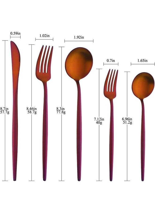 Buyer Star 30-Piece Silverware Set Stainless Steel Flatware Cutlery Set Matte Polish Kitchen Utensils for 6 for Home kitchen New House Restaurant Wedding Party Apartment Bar Dishwasher Safe,Magic Red