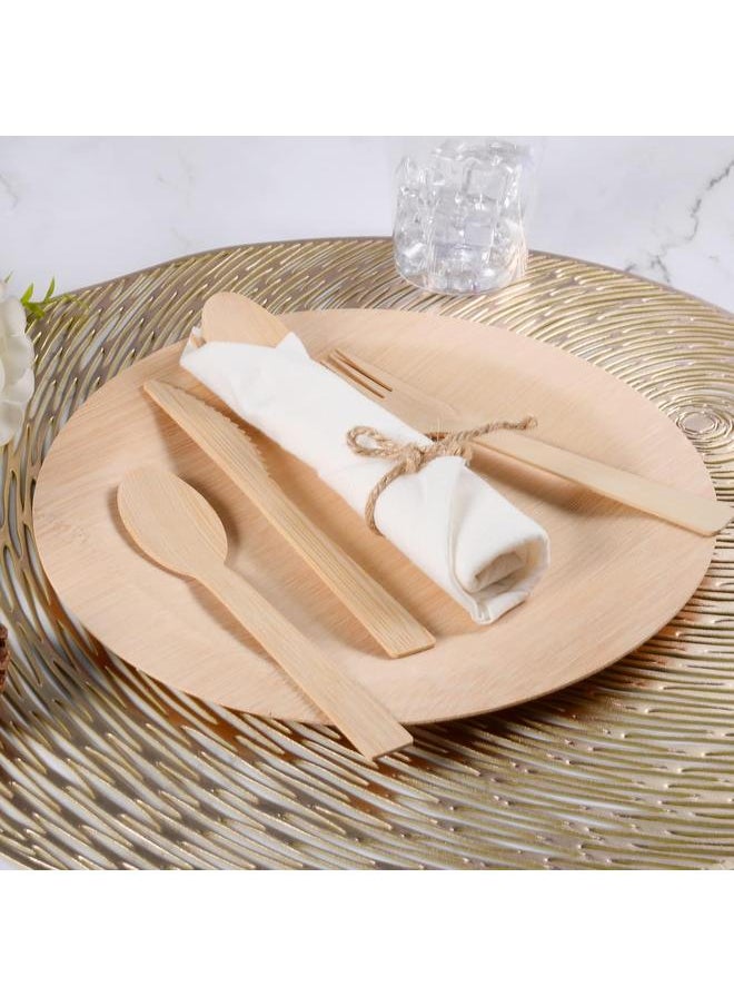 Pre rolled Bamboo Cutlery Set, 30pack Wrapped Bamboo Utensils/Disposable Silverware/Compostable Utensils (30 Forks, 30 Spoons, 30 Knives, 30 Napkins) Party supplies,Picnic, Wedding(30)