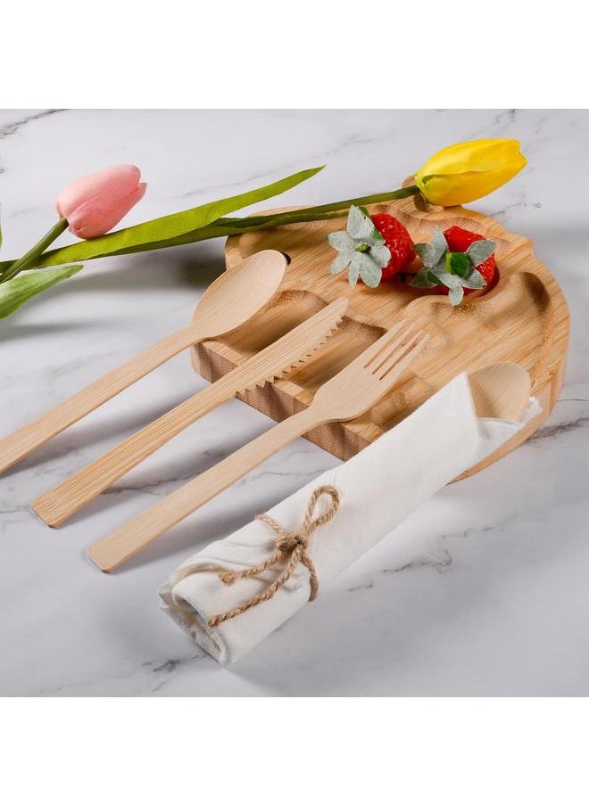 Pre rolled Bamboo Cutlery Set, 30pack Wrapped Bamboo Utensils/Disposable Silverware/Compostable Utensils (30 Forks, 30 Spoons, 30 Knives, 30 Napkins) Party supplies,Picnic, Wedding(30)