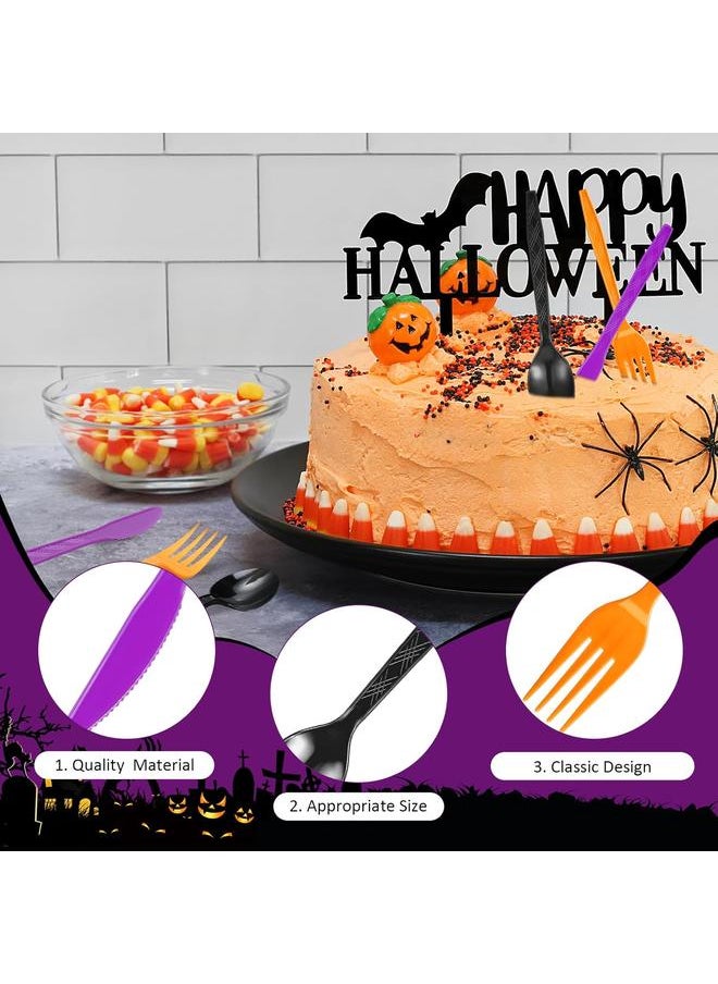 Gerrii 150 Pieces Green Disposable Plastic Cutlery Set Plastic Utensils Plastic Silverware Set Includes Spoons, Forks, and Knives for St Patricks Day Party Supplies (Dark Orange,Purple,Black)