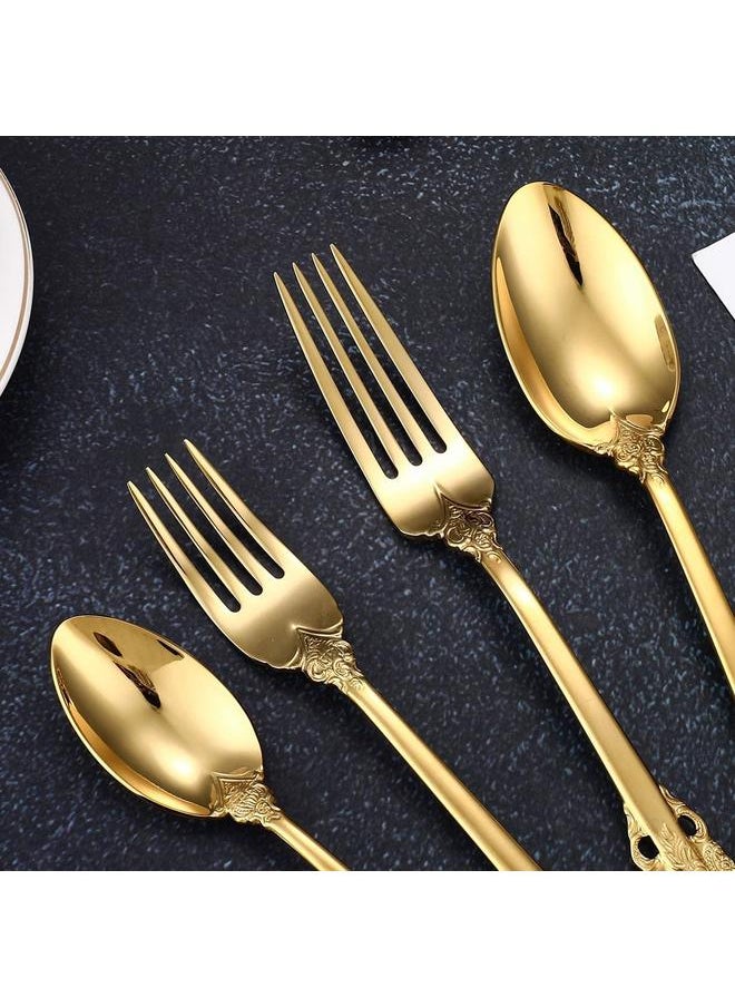 ZCF 20-Piece Gold Flatware Silverware Cutlery Set,18/10 Heavy Duty Stainless Steel Utensils,Service for 4,Include Knife/Fork/Spoon,Mirror Polished, Dishwasher Safety