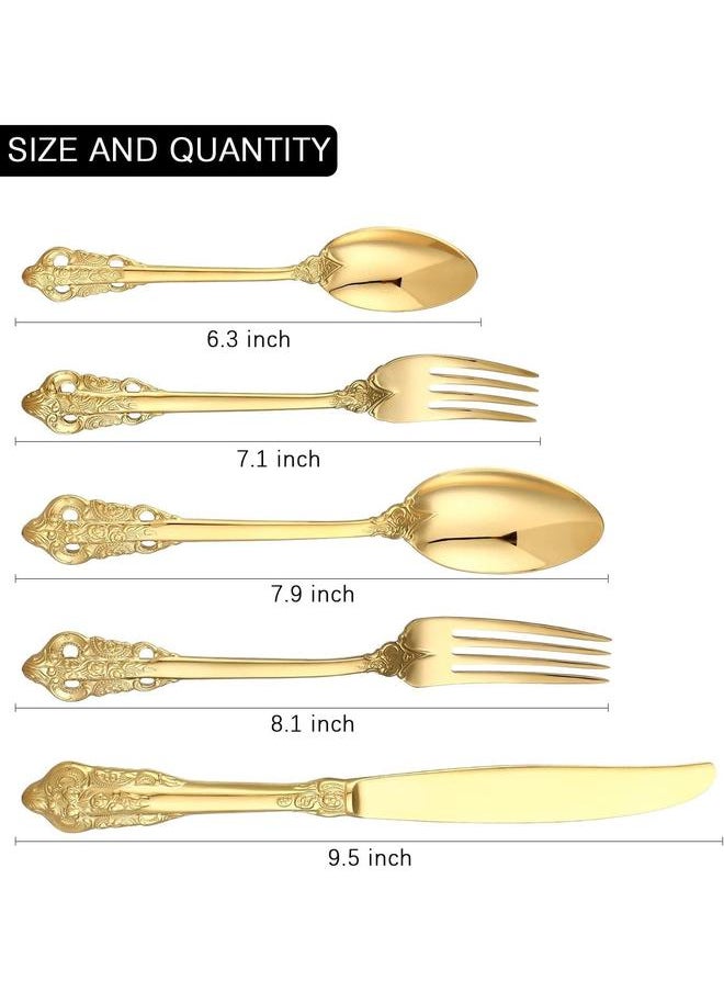 ZCF 20-Piece Gold Flatware Silverware Cutlery Set,18/10 Heavy Duty Stainless Steel Utensils,Service for 4,Include Knife/Fork/Spoon,Mirror Polished, Dishwasher Safety