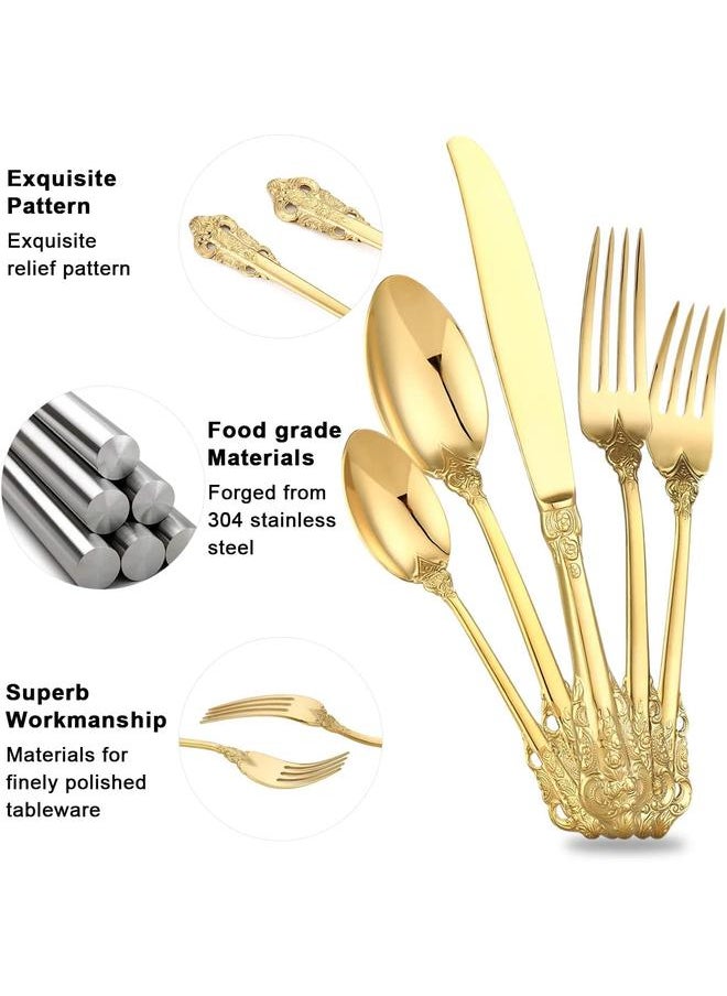 ZCF 20-Piece Gold Flatware Silverware Cutlery Set,18/10 Heavy Duty Stainless Steel Utensils,Service for 4,Include Knife/Fork/Spoon,Mirror Polished, Dishwasher Safety