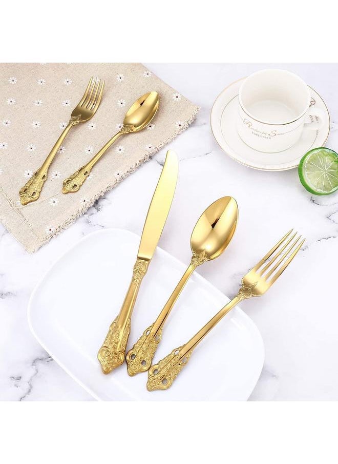 ZCF 20-Piece Gold Flatware Silverware Cutlery Set,18/10 Heavy Duty Stainless Steel Utensils,Service for 4,Include Knife/Fork/Spoon,Mirror Polished, Dishwasher Safety