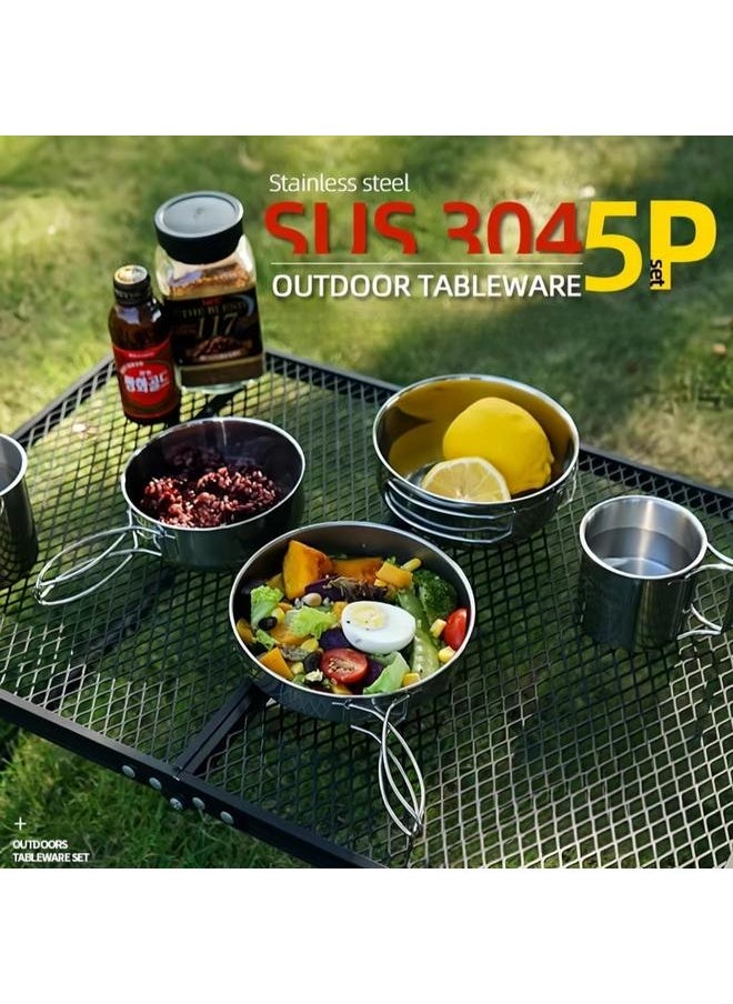 304 Stainless Steel Camping Mess Kit, 8 Pcs Camping Utensils Set, Camping Cutlery Set for 1-2 Persons, Ideal Travel Cutlery Set for Picnics, Camping,Backpacking & Hiking.