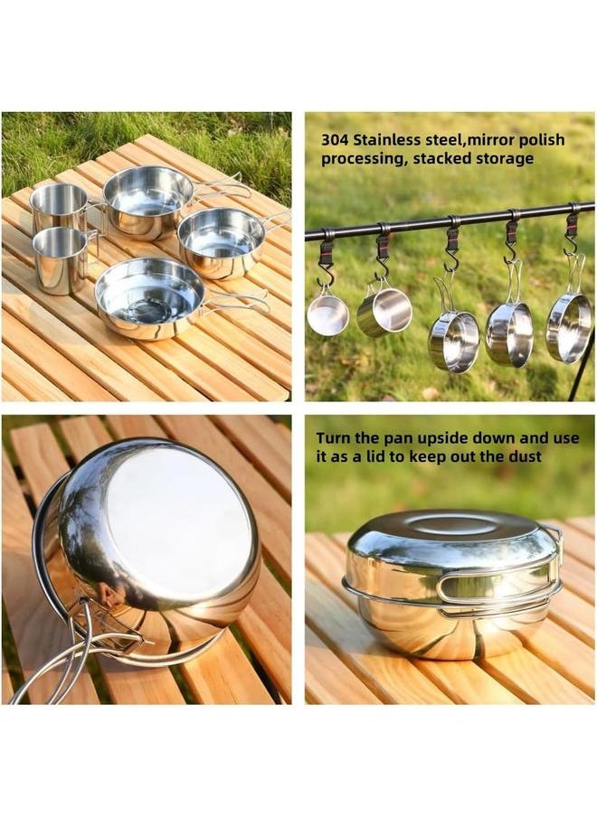 304 Stainless Steel Camping Mess Kit, 8 Pcs Camping Utensils Set, Camping Cutlery Set for 1-2 Persons, Ideal Travel Cutlery Set for Picnics, Camping,Backpacking & Hiking.