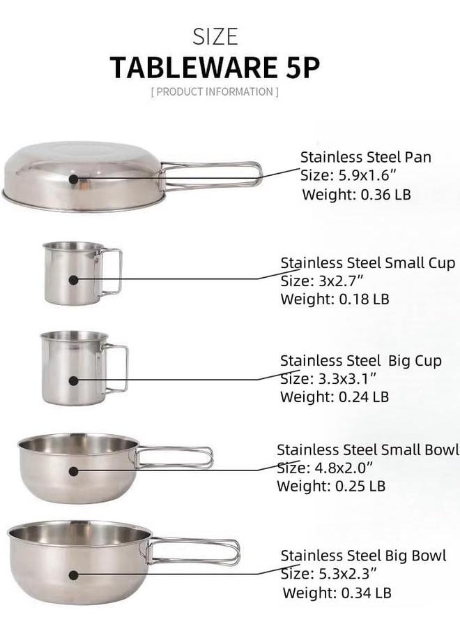 304 Stainless Steel Camping Mess Kit, 8 Pcs Camping Utensils Set, Camping Cutlery Set for 1-2 Persons, Ideal Travel Cutlery Set for Picnics, Camping,Backpacking & Hiking.