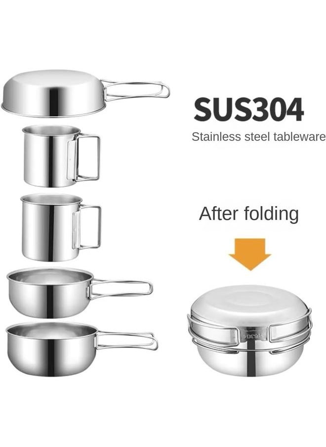 304 Stainless Steel Camping Mess Kit, 8 Pcs Camping Utensils Set, Camping Cutlery Set for 1-2 Persons, Ideal Travel Cutlery Set for Picnics, Camping,Backpacking & Hiking.