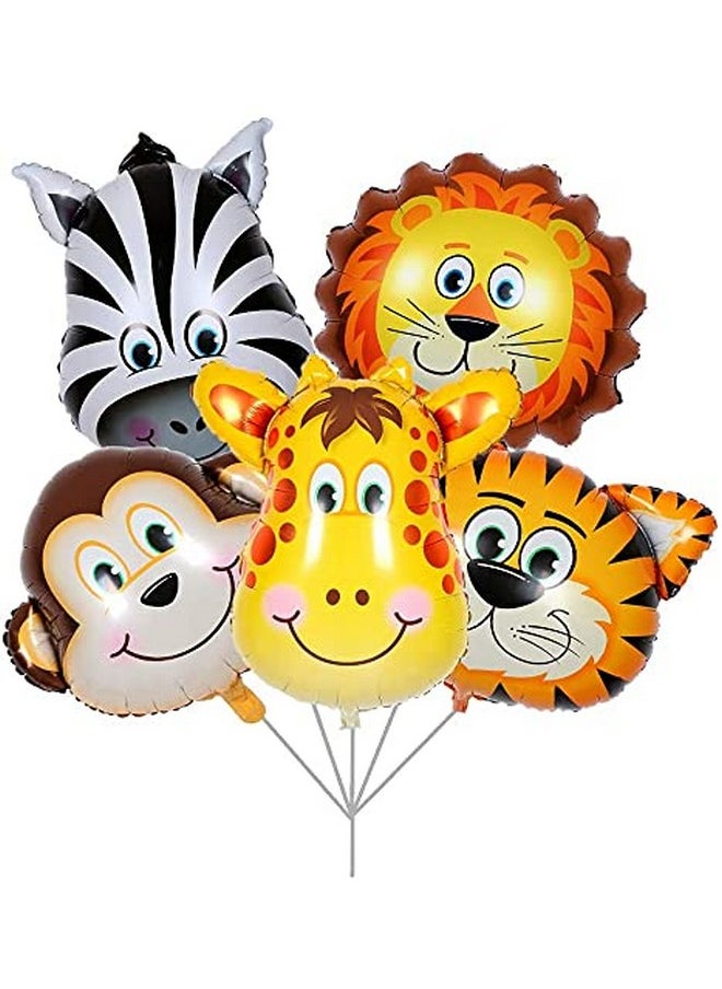 Pack Of 100 Pcs Jungle Theme Birthday Party Decorations Items For Boys Forest Theme Happy Birthday Foil Balloons Animal Face Foil, Chrome Balloons For Theme Birthday Party