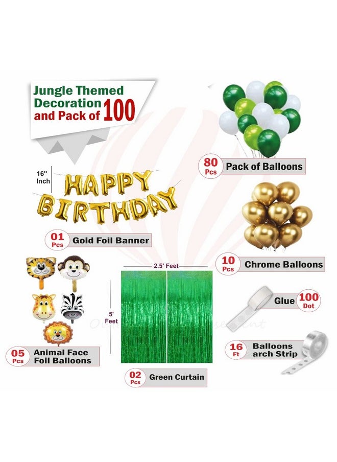 Pack Of 100 Pcs Jungle Theme Birthday Party Decorations Items For Boys Forest Theme Happy Birthday Foil Balloons Animal Face Foil, Chrome Balloons For Theme Birthday Party