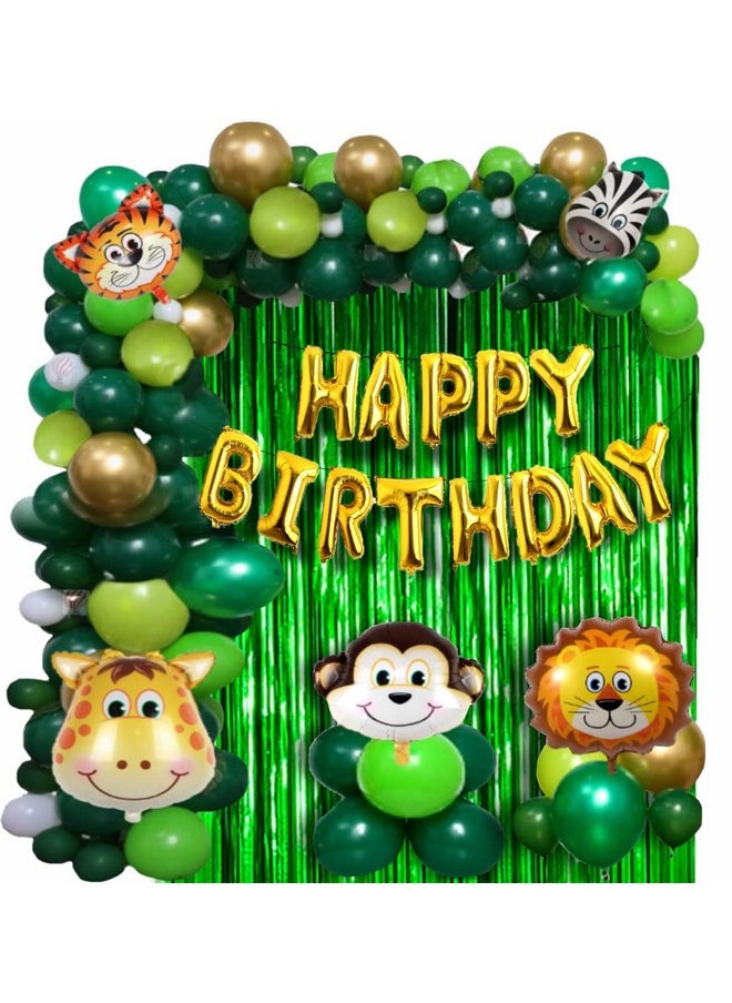 Pack Of 100 Pcs Jungle Theme Birthday Party Decorations Items For Boys Forest Theme Happy Birthday Foil Balloons Animal Face Foil, Chrome Balloons For Theme Birthday Party