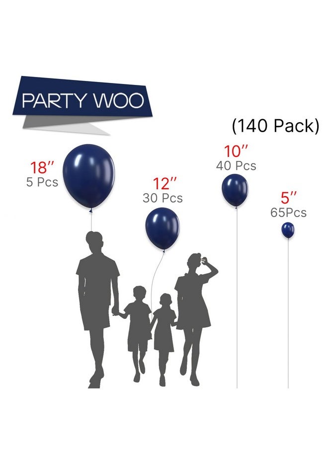 PartyWoo Navy Blue Balloons, 140 pcs Pearl Navy Blue Balloons Different Sizes Pack of 18 Inch 12 Inch 10 Inch 5 Inch Navy Balloons for Balloon Garland or Balloon Arch as Party Decorations, Blue-Z90