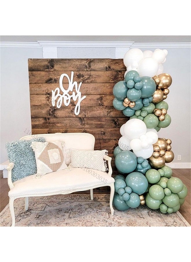 Dusty Sage Green Blue Gold Balloon Garland Kit, 107 PCS Pastel Olive Green Slate Blue Beige Metallic Gold Balloon Arch Kit for Women Men Boho Birthday Wedding Baby Bridal Shower Party Decorations
