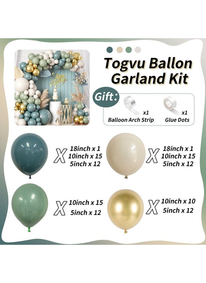 Dusty Sage Green Blue Gold Balloon Garland Kit, 107 PCS Pastel Olive Green Slate Blue Beige Metallic Gold Balloon Arch Kit for Women Men Boho Birthday Wedding Baby Bridal Shower Party Decorations