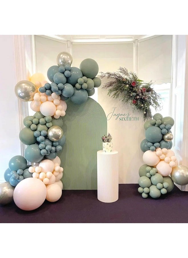 Dusty Sage Green Blue Gold Balloon Garland Kit, 107 PCS Pastel Olive Green Slate Blue Beige Metallic Gold Balloon Arch Kit for Women Men Boho Birthday Wedding Baby Bridal Shower Party Decorations