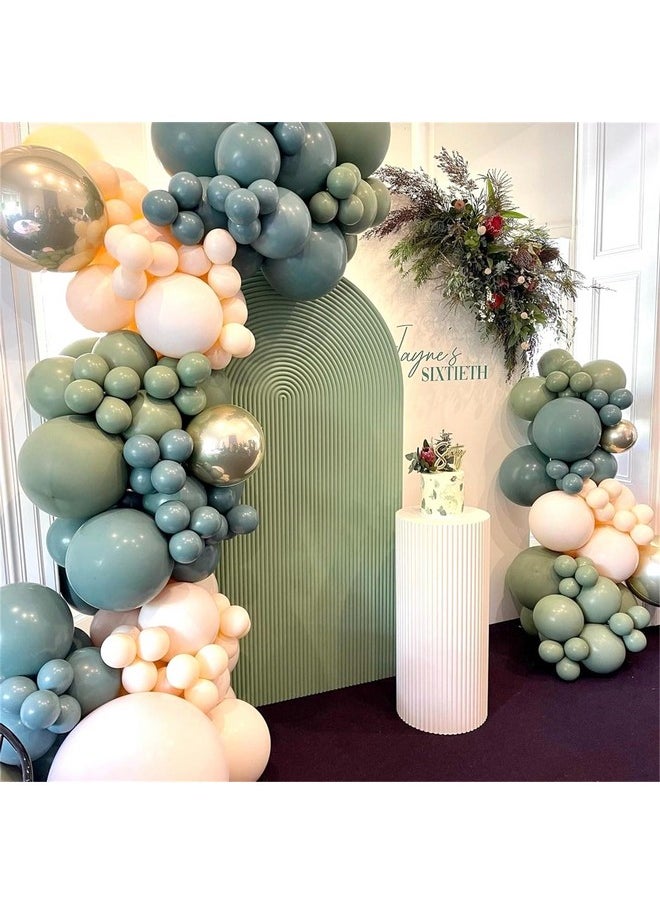 Dusty Sage Green Blue Gold Balloon Garland Kit, 107 PCS Pastel Olive Green Slate Blue Beige Metallic Gold Balloon Arch Kit for Women Men Boho Birthday Wedding Baby Bridal Shower Party Decorations