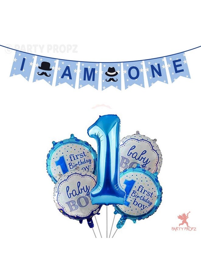 Party Propz First Birthday Decorations Boy- Am One Banner(Cardstock)1St Birthday Decoration Items For Boys Foil Balloons For Birthday 1 Year Baby Boy Birthday Decoration Kids 6Pcs,Multicolor