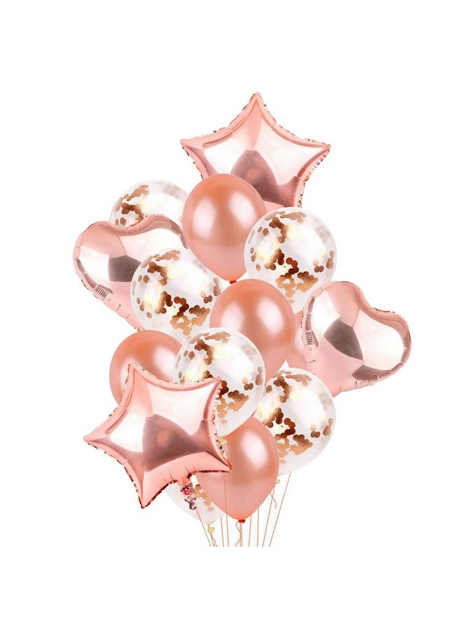 Party Propz Rose Gold Balloons Combo - 14Pcs Set with Rose Gold Heart Foil Balloon| Rose Gold Star Foil Balloons | Rose Gold Confetti Balloons | Rose Gold Latex Balloons
