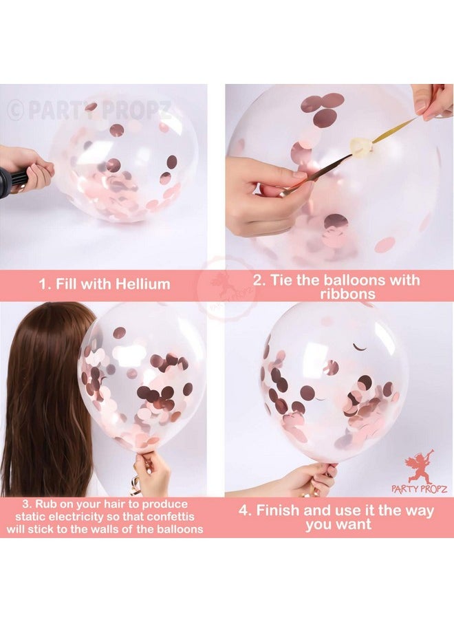 Party Propz Rose Gold Balloons Combo - 14Pcs Set with Rose Gold Heart Foil Balloon| Rose Gold Star Foil Balloons | Rose Gold Confetti Balloons | Rose Gold Latex Balloons