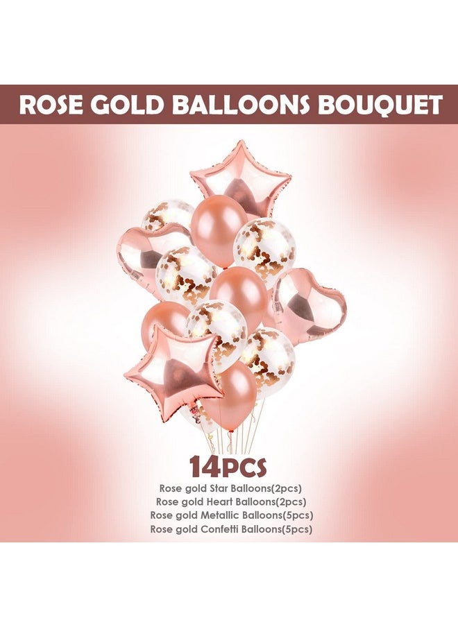 Party Propz Rose Gold Balloons Combo - 14Pcs Set with Rose Gold Heart Foil Balloon| Rose Gold Star Foil Balloons | Rose Gold Confetti Balloons | Rose Gold Latex Balloons